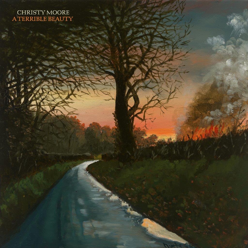 CD cover: painting of a winding road and bare tree at sunset.