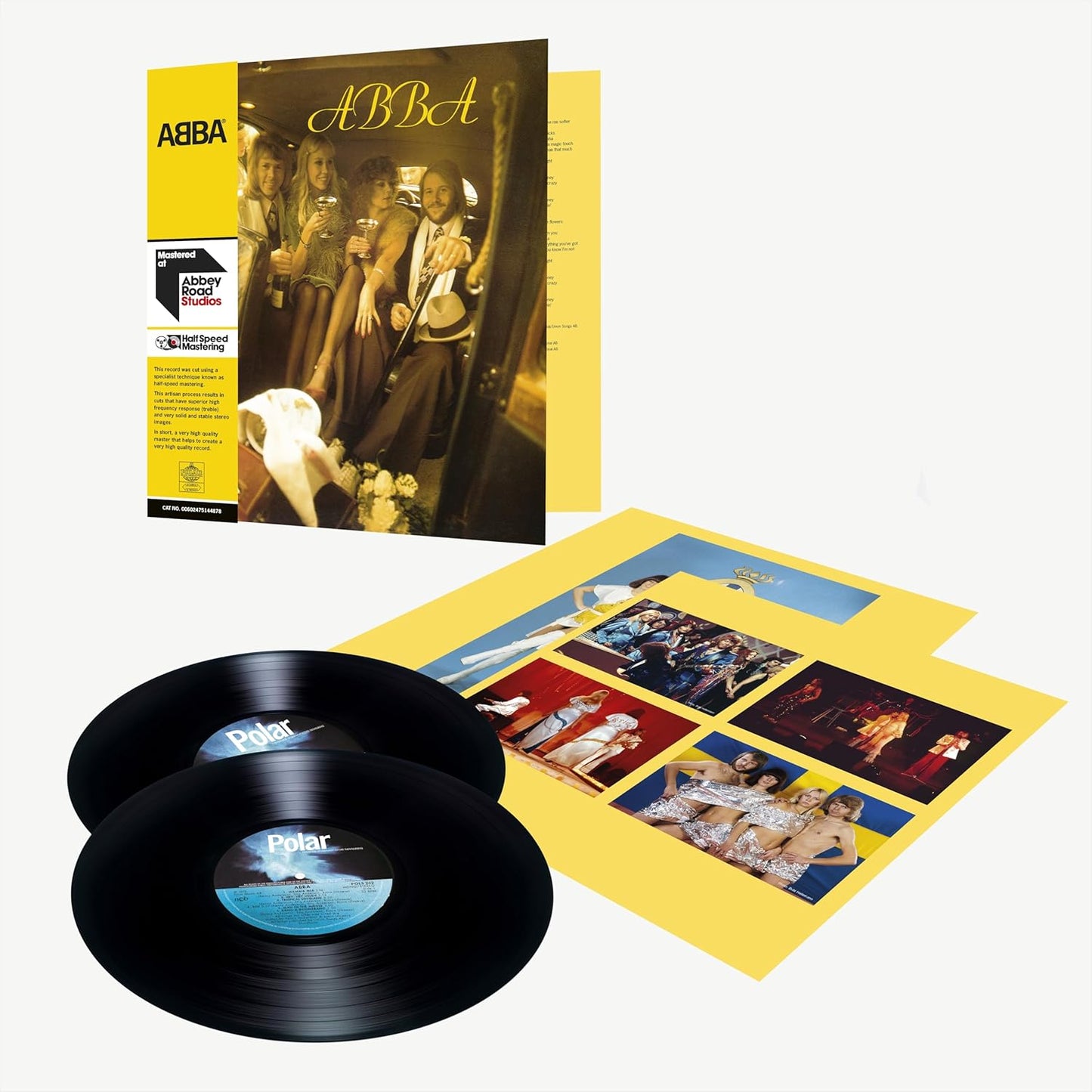 ABBA vinyl record with album cover and inner sleeve inserts displayed.