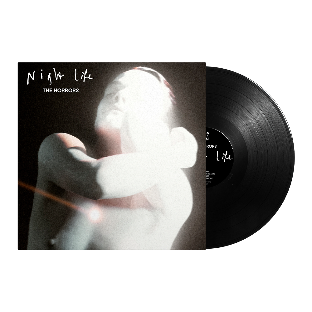 The Horrors - Night Life" vinyl record with blurry figure on cover.