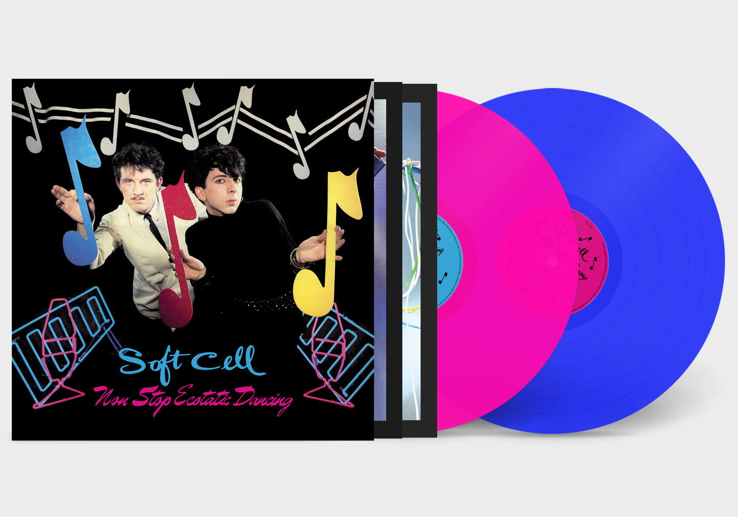 Soft Cell album cover and colorful vinyl records displayed together.