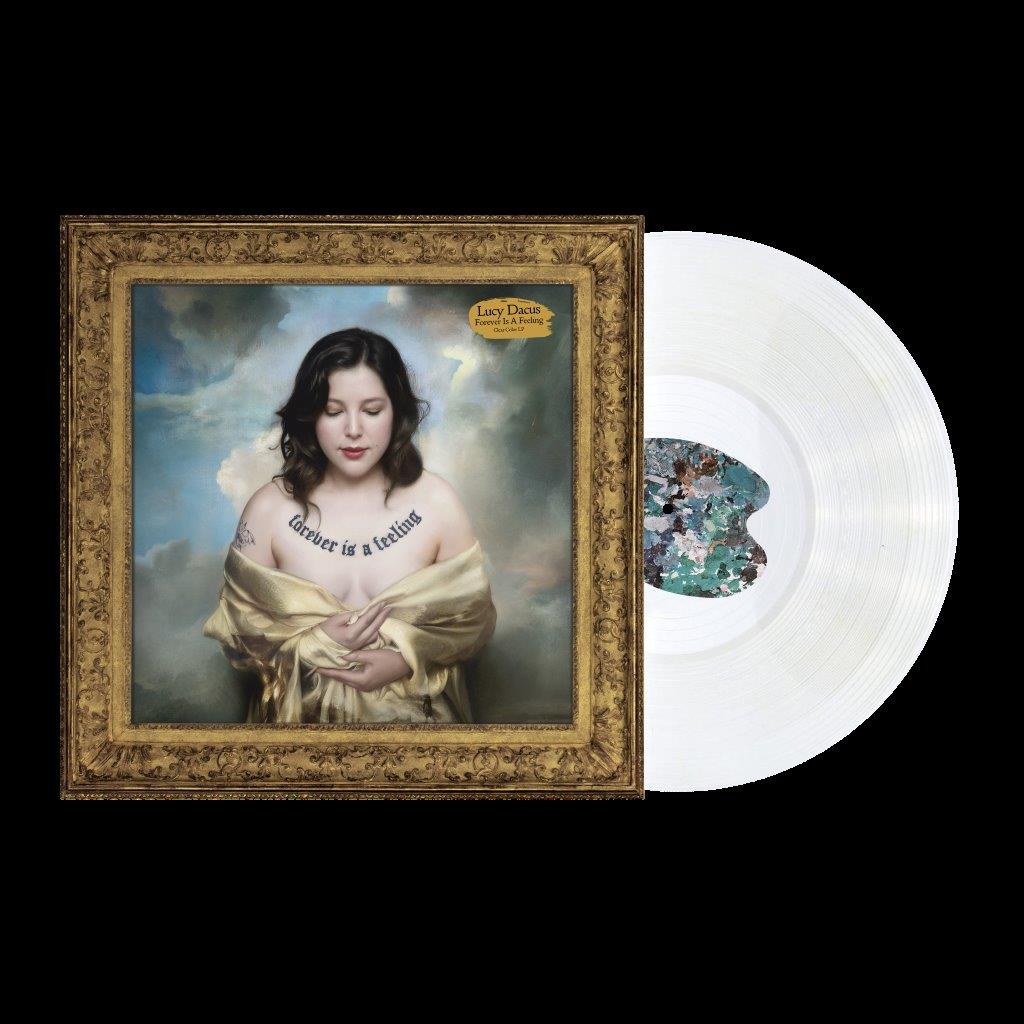 Lucy Dacus album cover with portrait and clear vinyl record beside it.