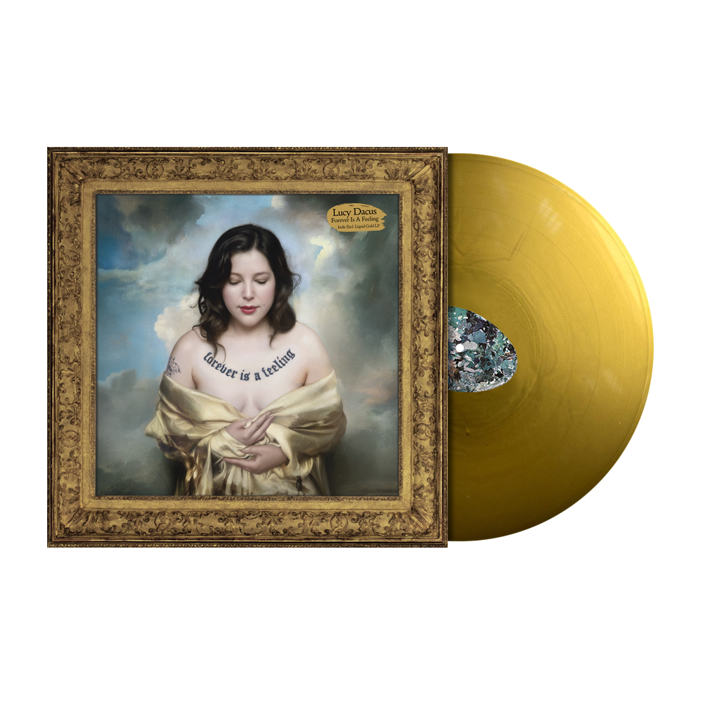 Gold vinyl LP of Lucy Dacus’ “Forever Is A Feeling” album cover.