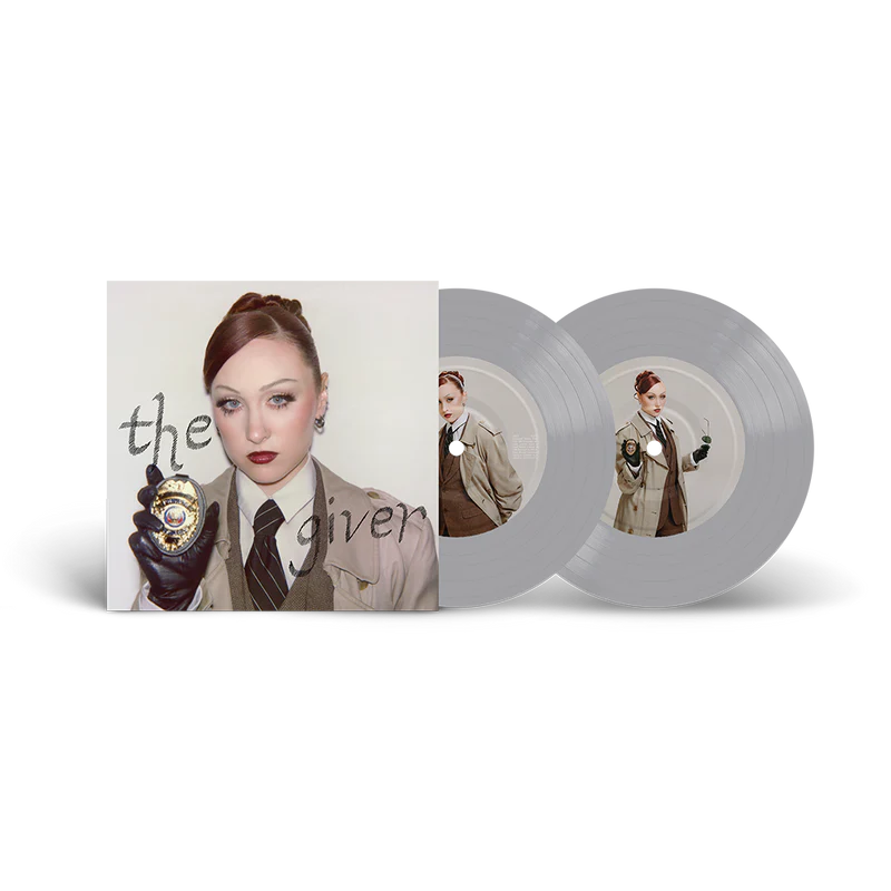 Silver vinyl single “The Giver” by Chappell Roan with cover art.