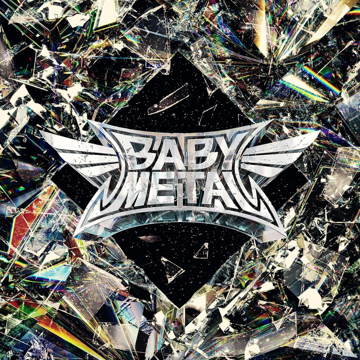 BABYMETAL logo with shattered glass effect, dark background.