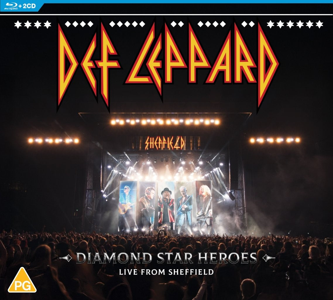 Def Leppard live concert Blu-ray cover with band performing on stage.
