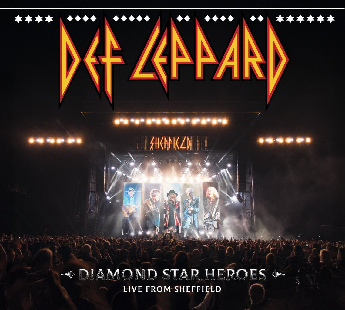 Def Leppard live concert album cover with band performing on stage.