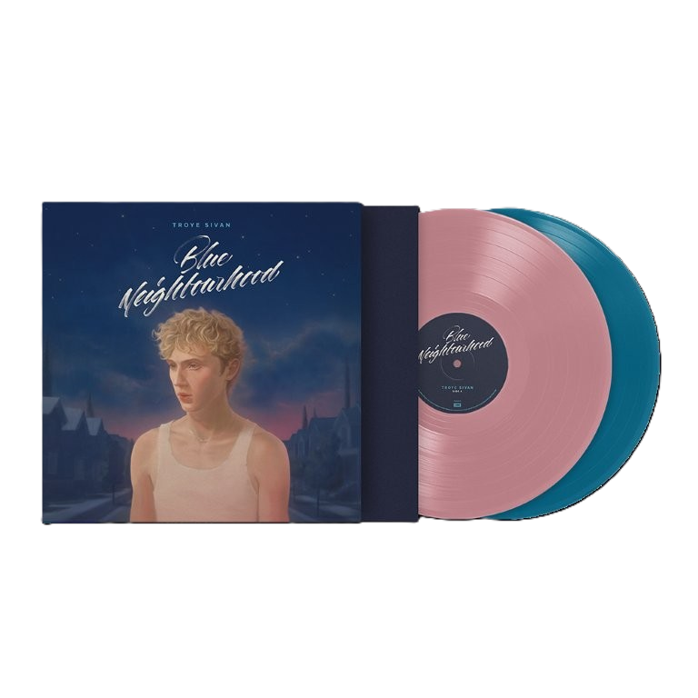 Troye Sivan’s “Blue Neighbourhood” vinyl record with pink and blue discs.