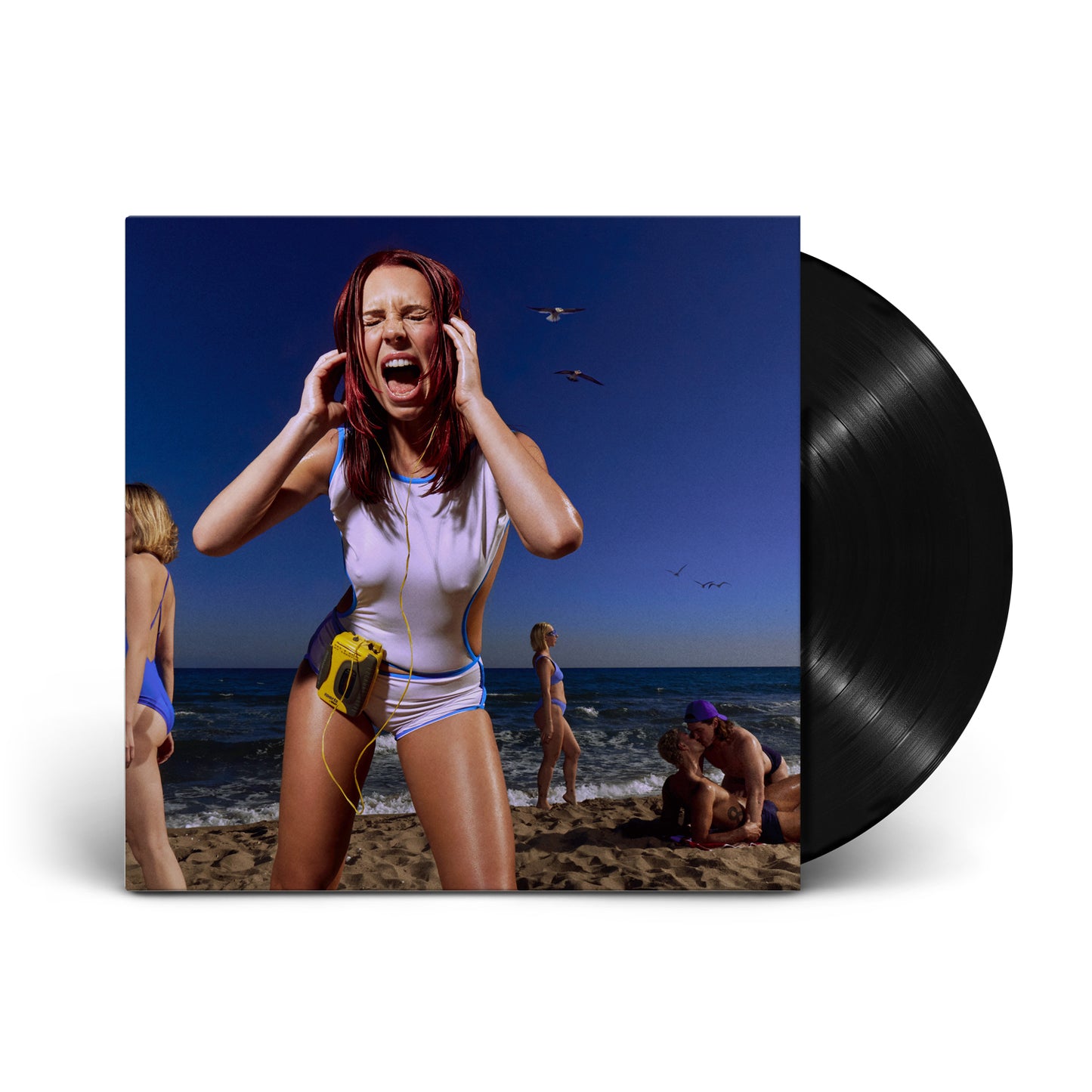 Vinyl record cover featuring a woman screaming on a beach.