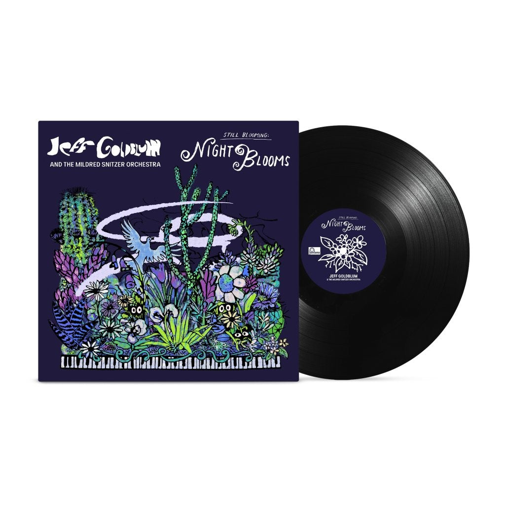 Jeff Goldblum’s “Night Blooms” vinyl record with colorful floral cover art.