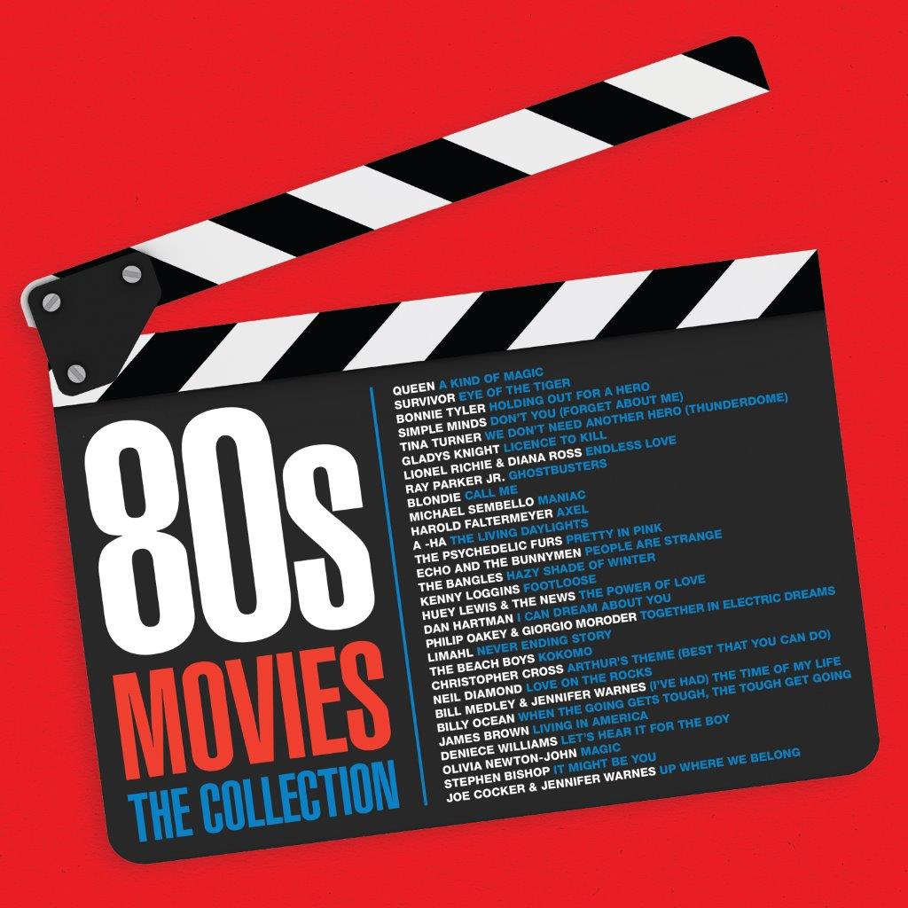 Red vinyl record cover featuring "80s Movies" title and song list.
