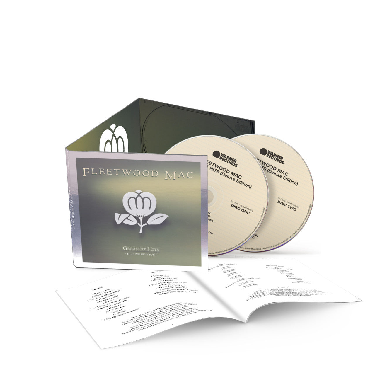 Fleetwood Mac Greatest Hits Deluxe Edition CD with case, discs, and booklet.