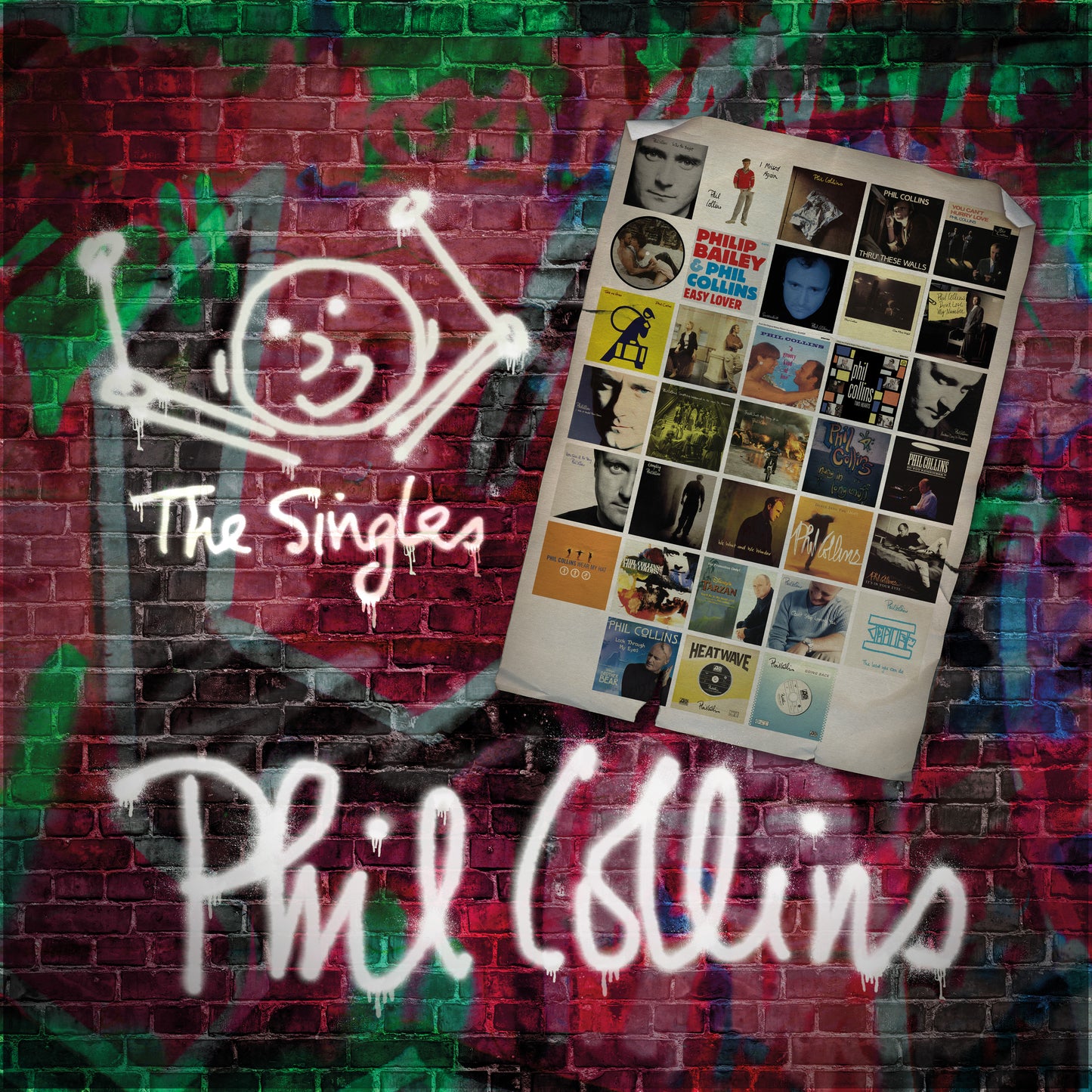 Phil Collins “The Singles” CD cover with graffiti-style artwork.
