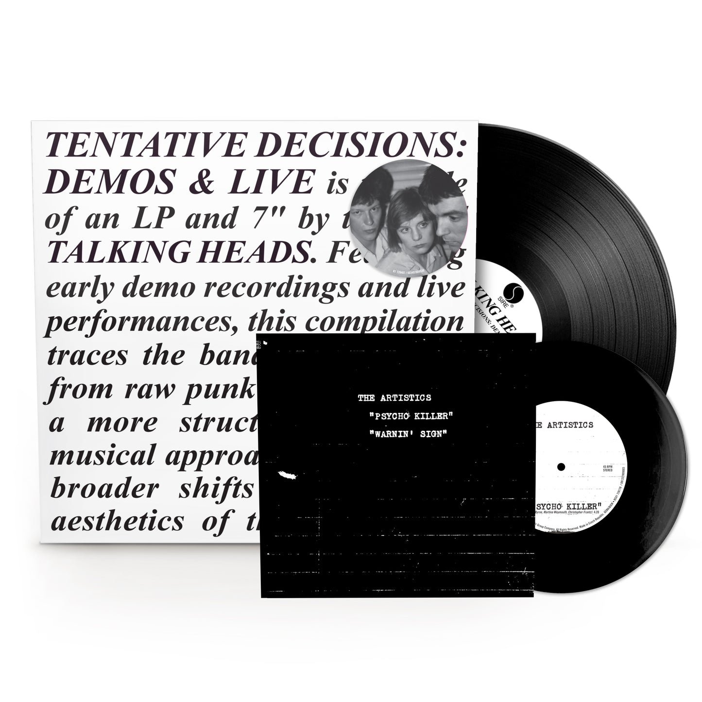 Talking Heads vinyl record set with album cover, large LP, and smaller 7-inch disc.