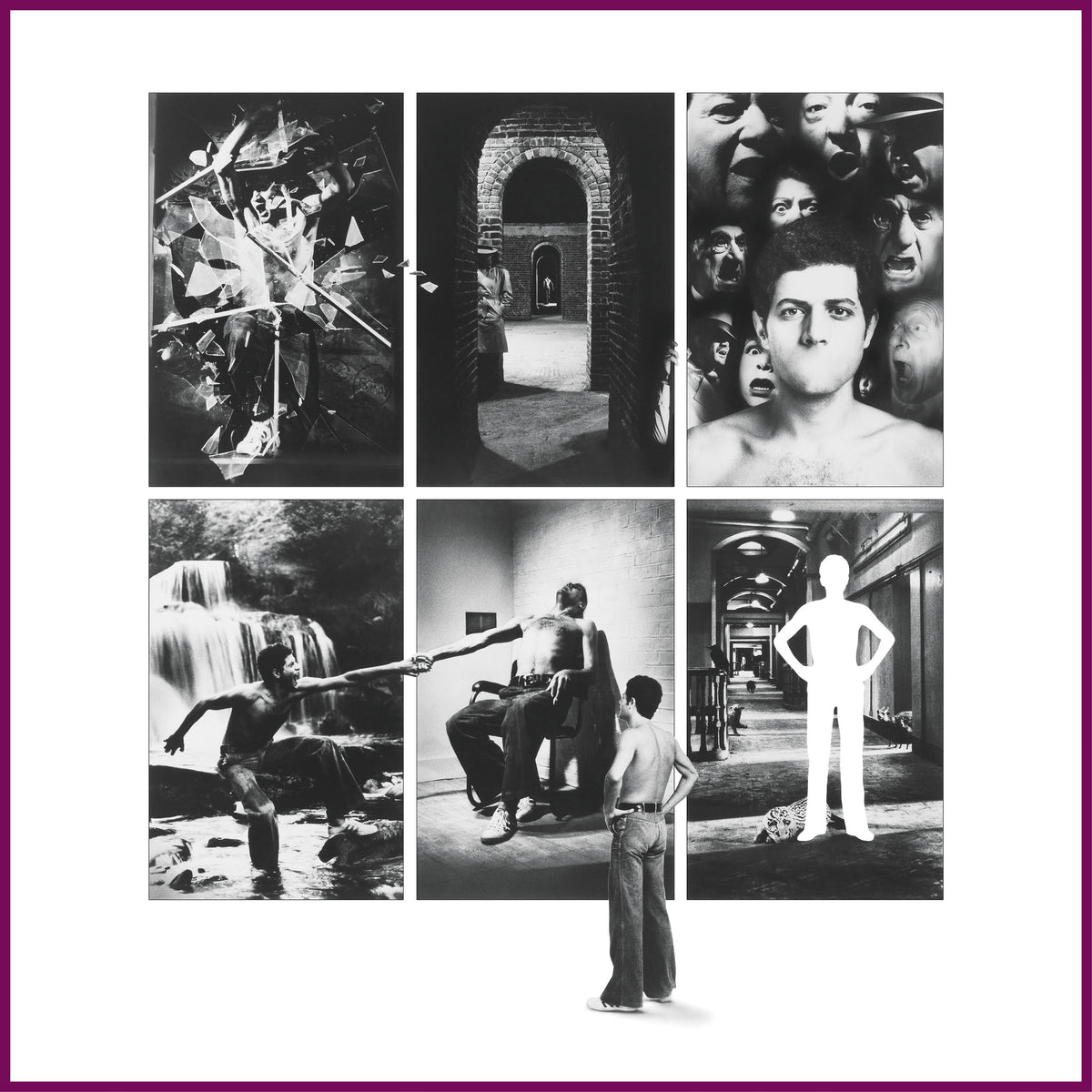Black and white collage album cover for Genesis’ “The Lamb Lies Down on Broadway.”