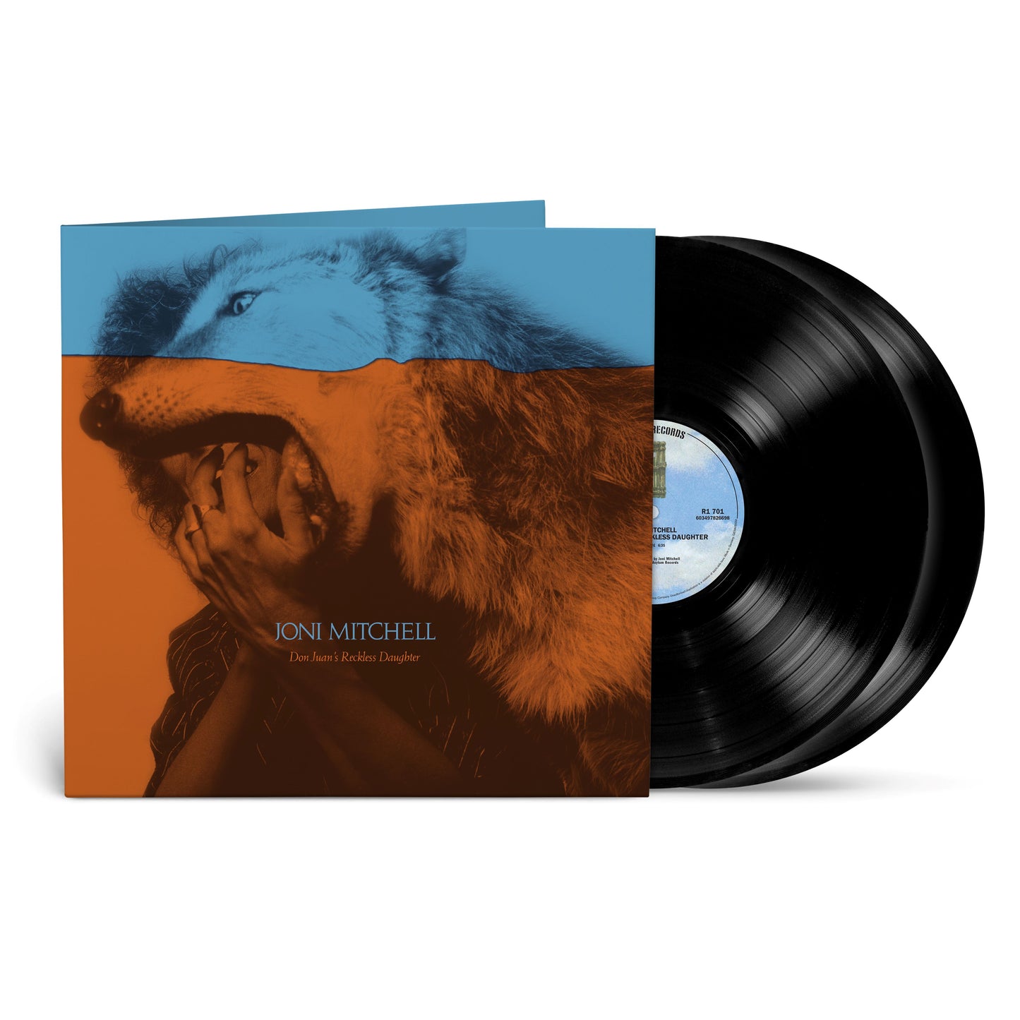 Joni Mitchell’s “Don Juan’s Reckless Daughter” vinyl record with wolf and bear imagery.