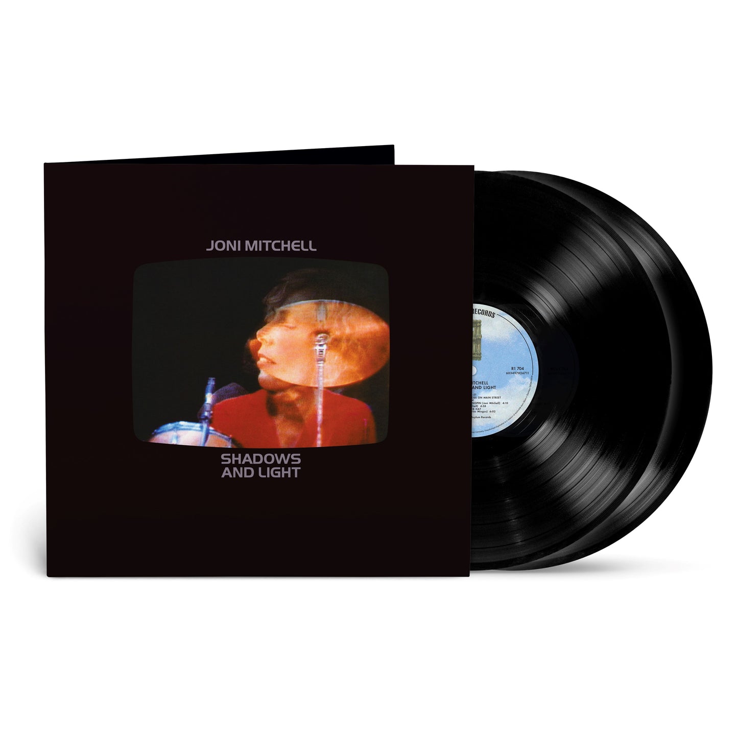 Joni Mitchell’s “Shadows & Light” vinyl record in a black sleeve.