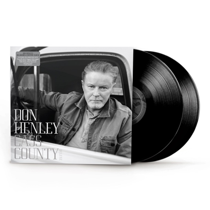 Don Henley's "Cass County" vinyl record with album cover featuring the artist.