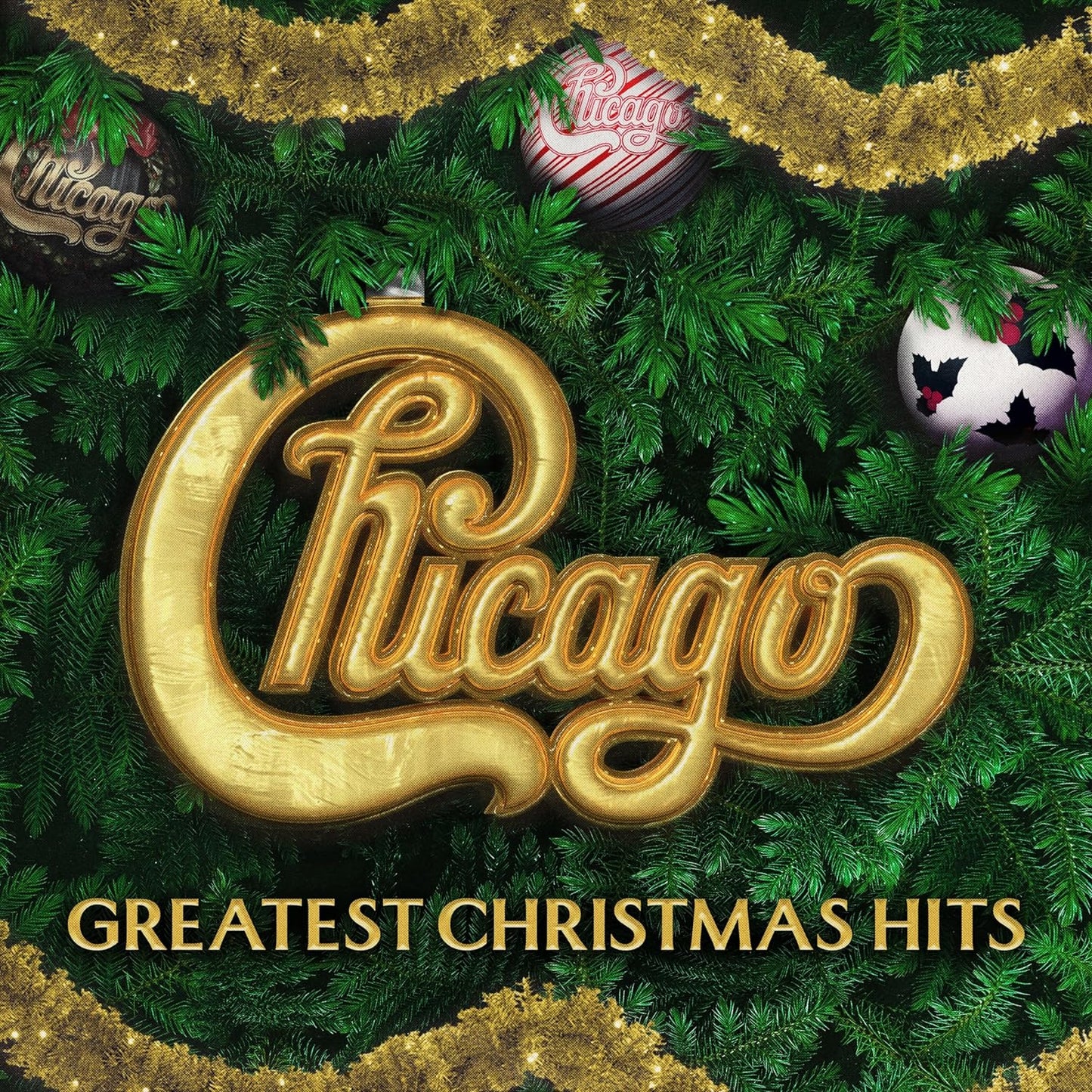 Chicago - Greatest Christmas Hits" CD cover with festive evergreen branches.