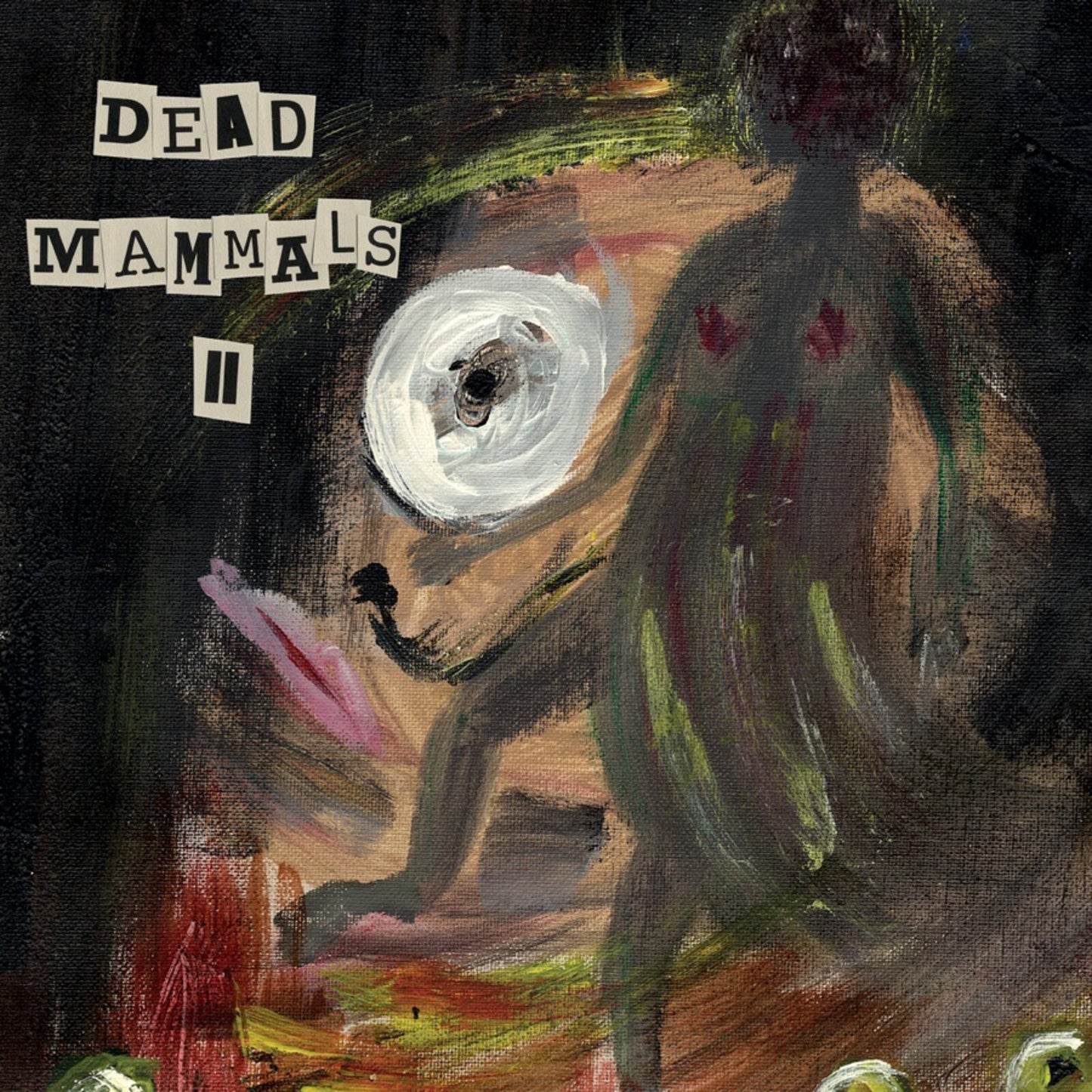 Painted album cover with cut-out text “Dead Mammals II” and a bear image.
