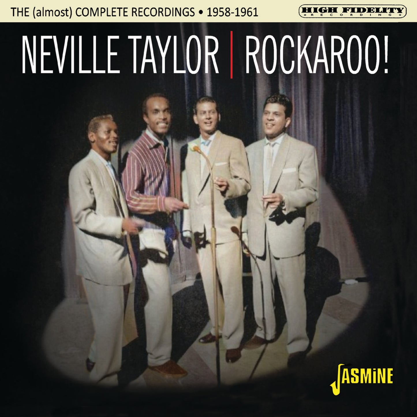 CD cover featuring Neville Taylor and Rockaroo, a 1958-1961 band photo.