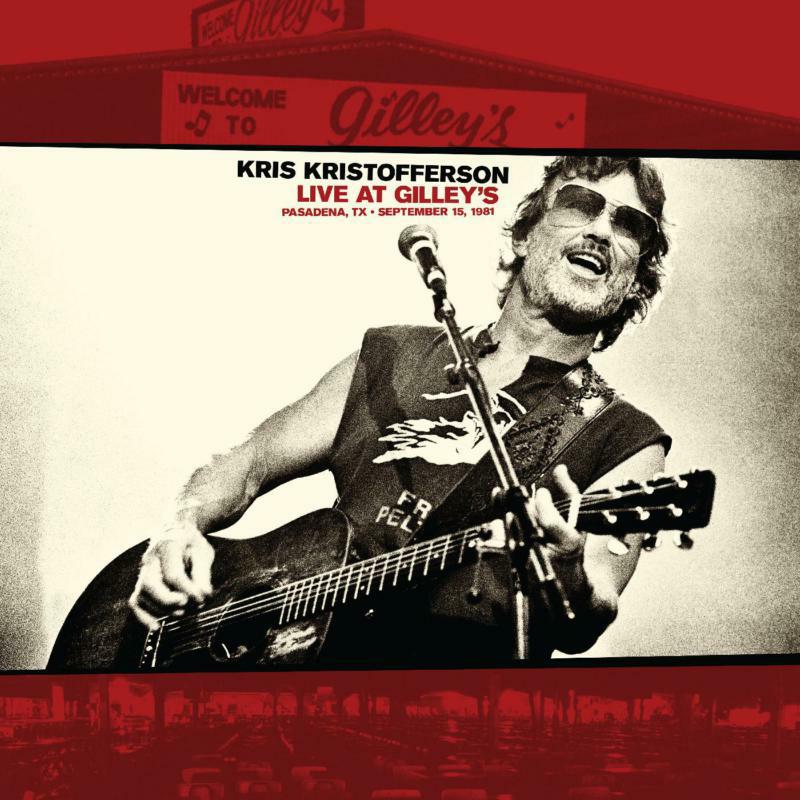 Kris Kristofferson playing guitar on stage at Gilley’s, 1981 album cover.
