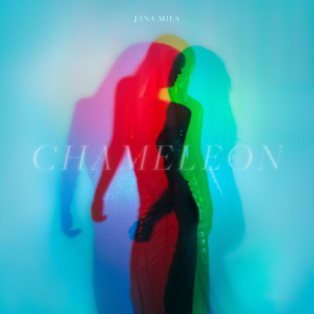 Blurred figure in red, green, and blue with album title "Chameleon".