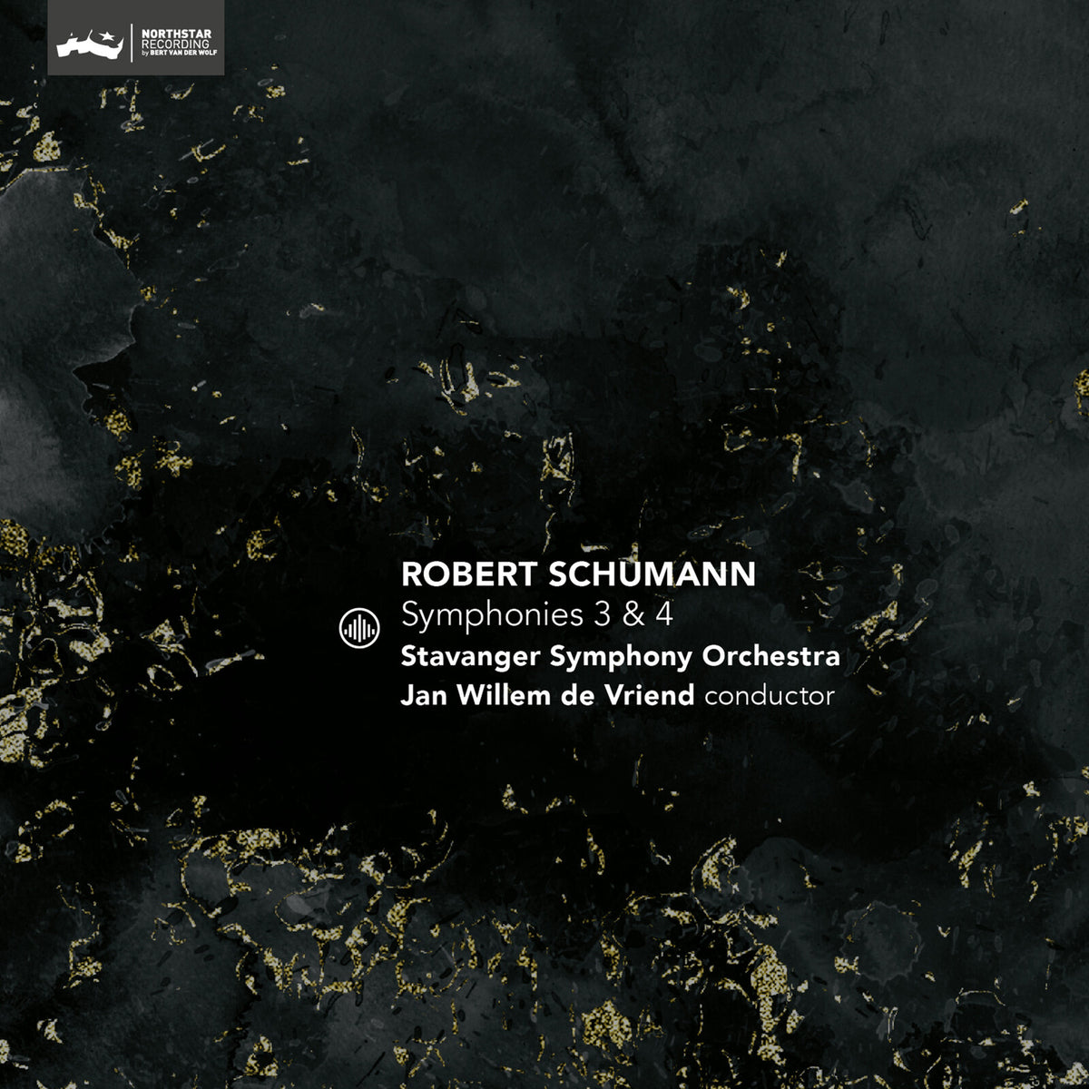 CD cover for Robert Schumann symphonies, black and gold abstract design.