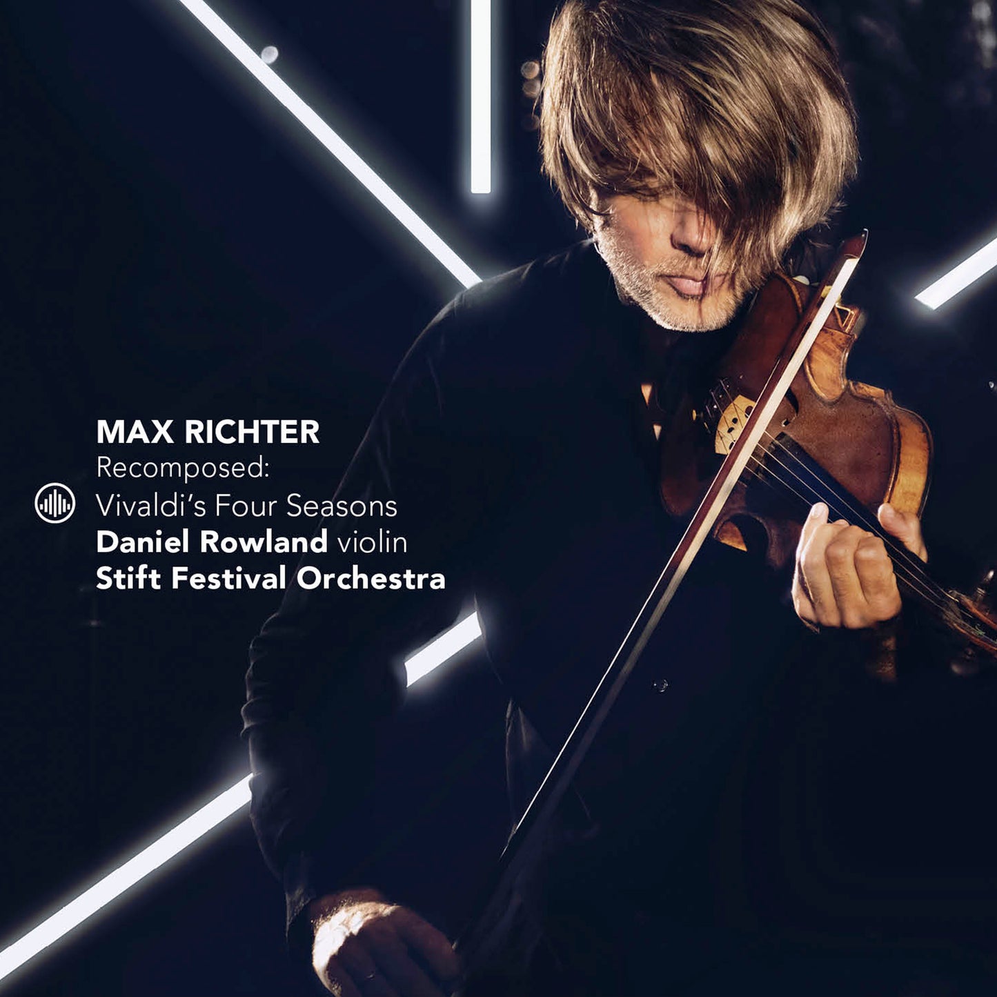 Violinist playing, album cover for “Recomposed Vivaldi’s Four Seasons.”