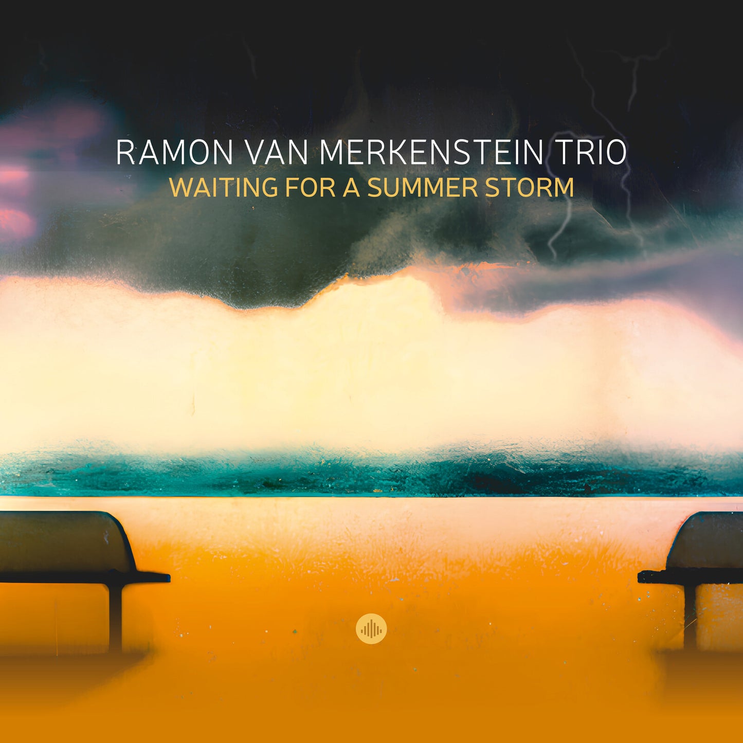 Album cover for Ramon Van Merkenstein Trio, stormy sky and chairs.