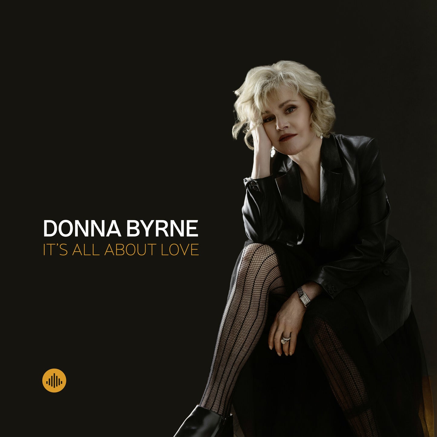 Donna Byrne album cover, portrait of a blonde woman in a leather jacket.