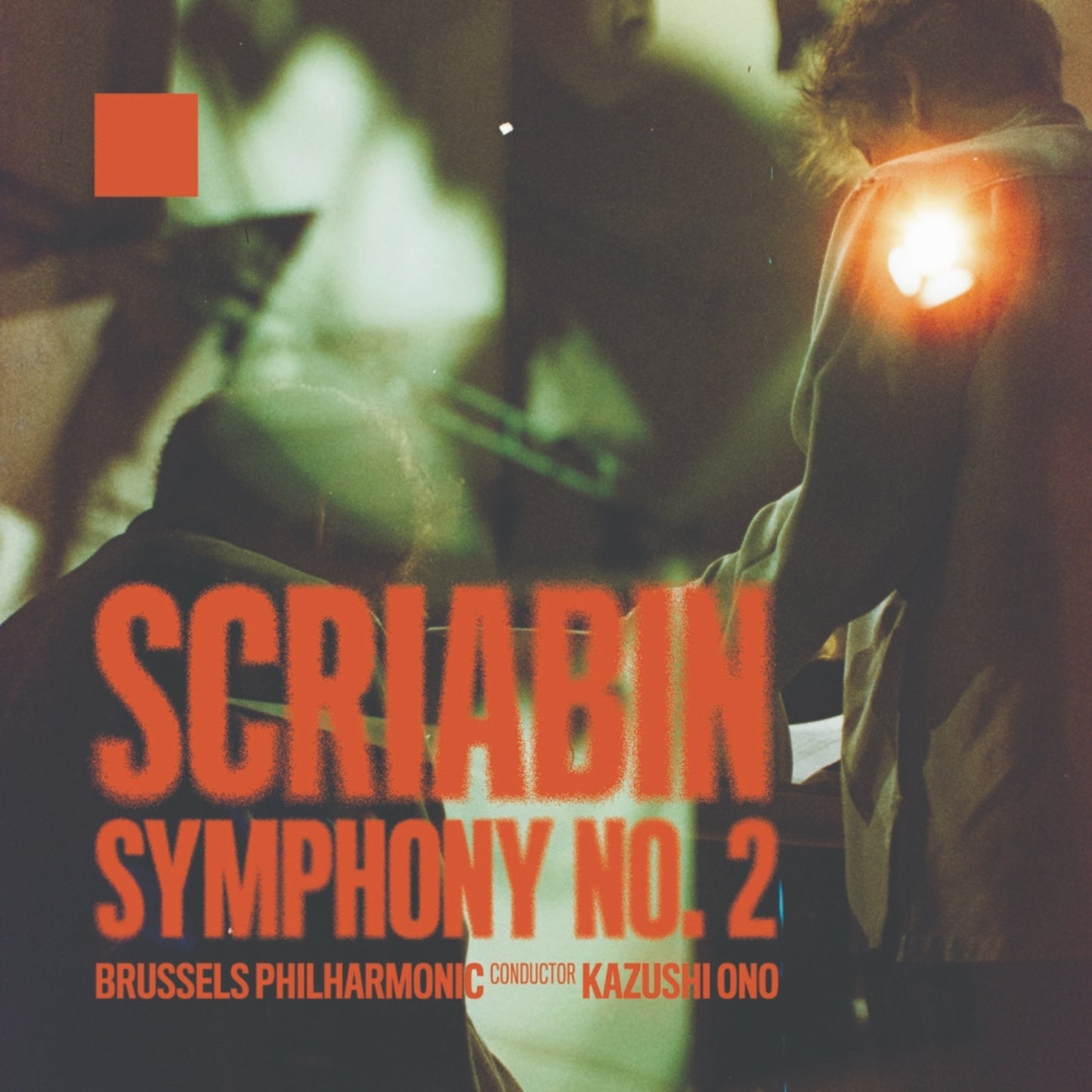 CD cover featuring a blurred image of musicians with red text for Scriabin Symphony 2.