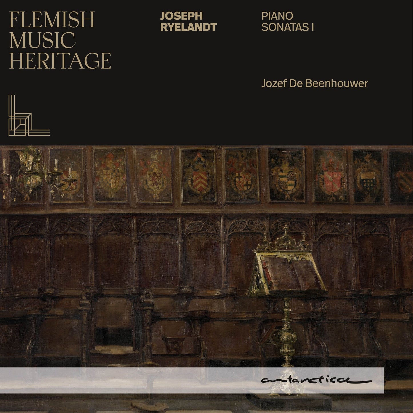 CD cover: ornate wooden choir stalls with paintings, dark background.