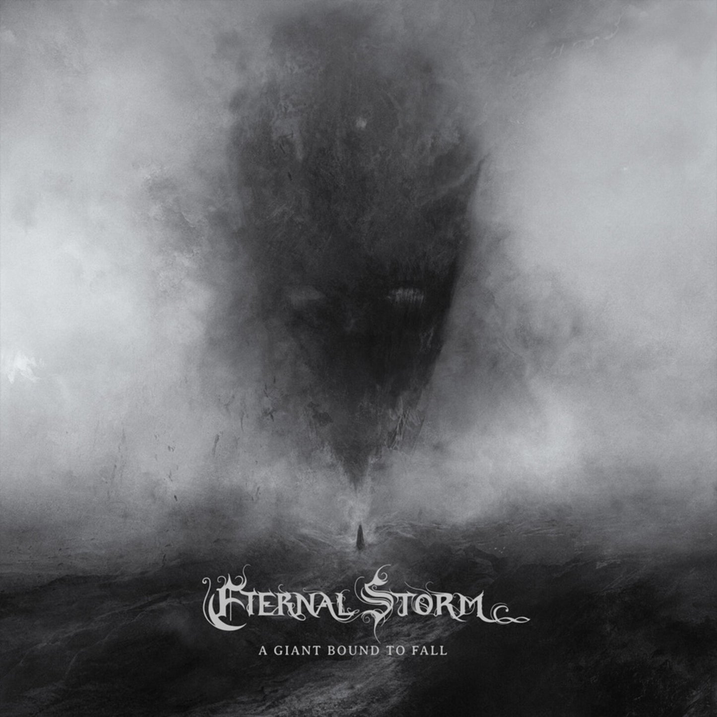 Dark, swirling storm cloud with a small figure below, album artwork.