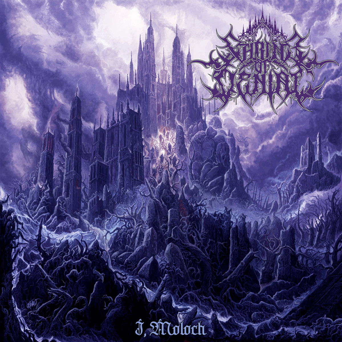 Dark purple album cover depicting a gothic, ruined city under stormy skies.
