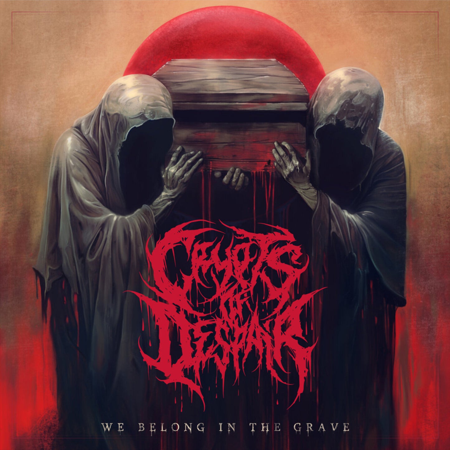 CD cover: hooded figures flanking a coffin with dripping red liquid.