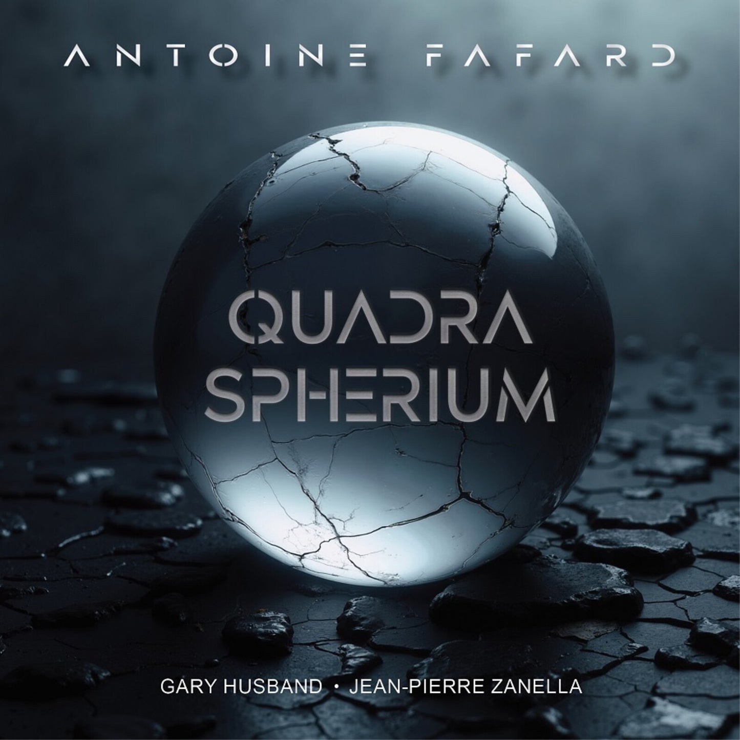 CD cover: cracked glass sphere with album title "Quadra Spherium".