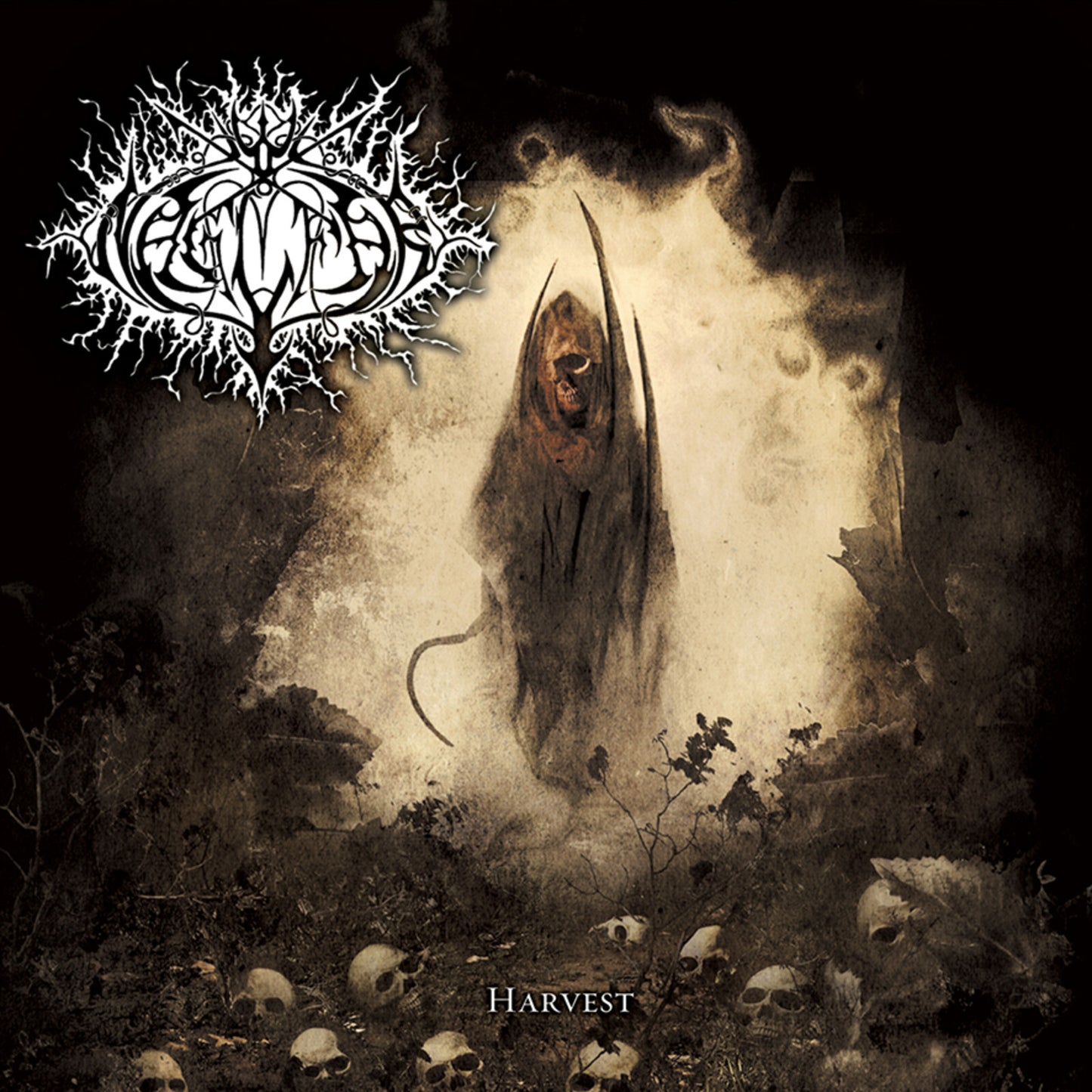 Dark album cover featuring a cloaked grim reaper and skulls.
