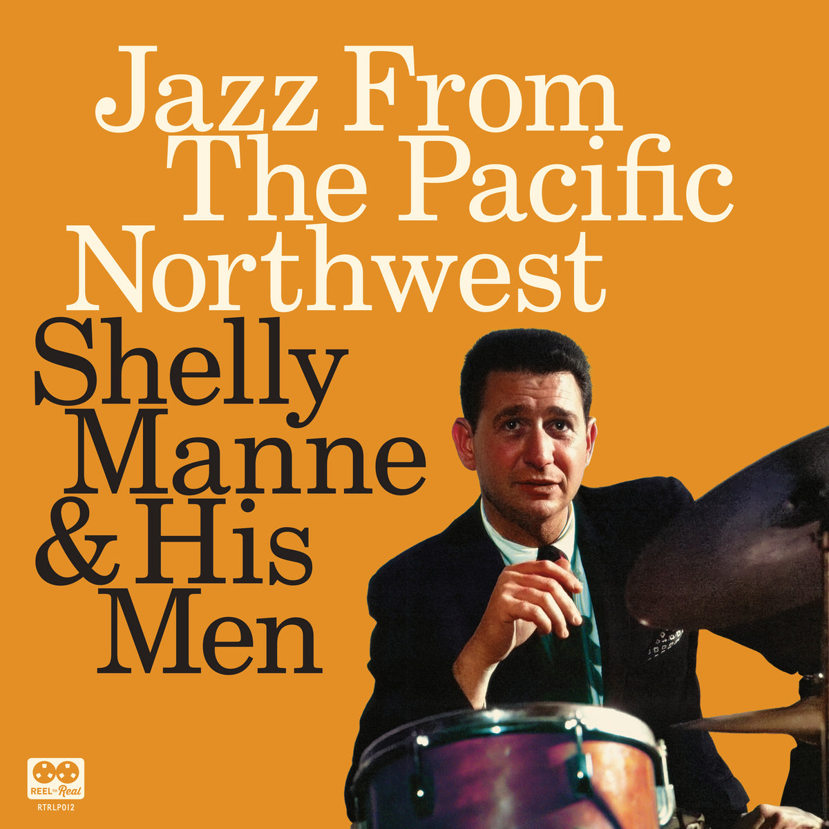 Shelly Manne portrait with drums, album cover for “Jazz From The Pacific.”