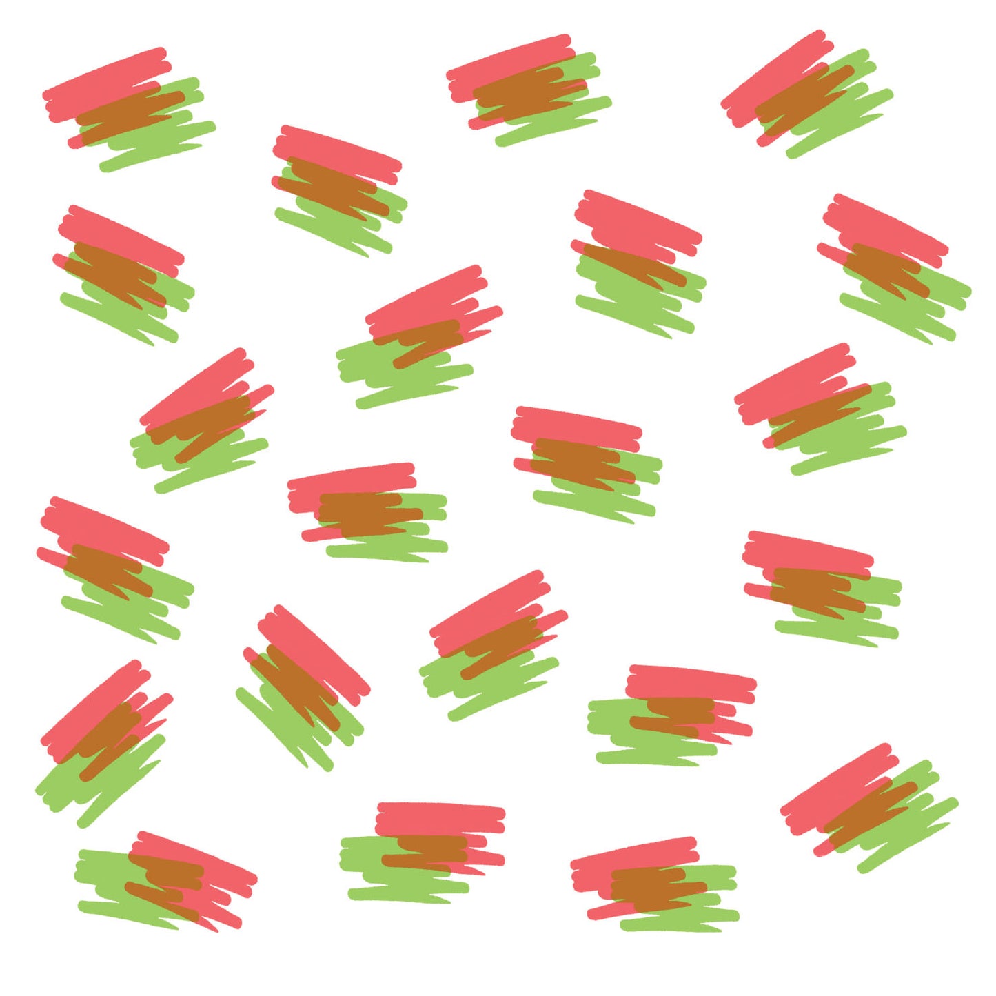 Abstract pattern of red and green brushstrokes on a white background.