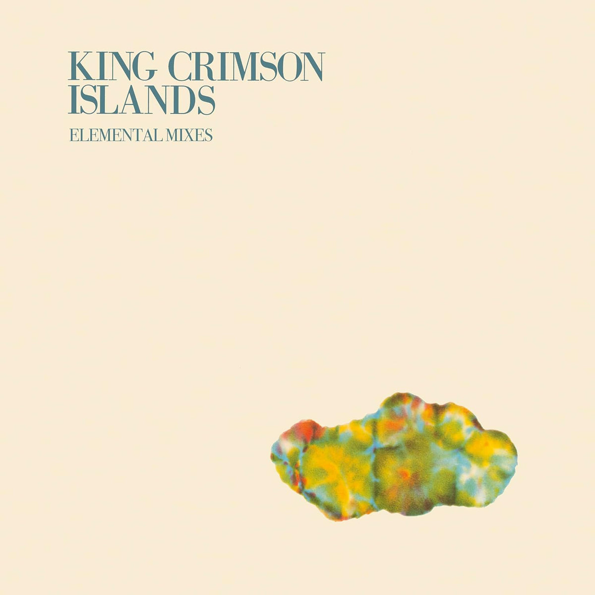 King Crimson "Islands" album cover with beige background and colorful cloud image.