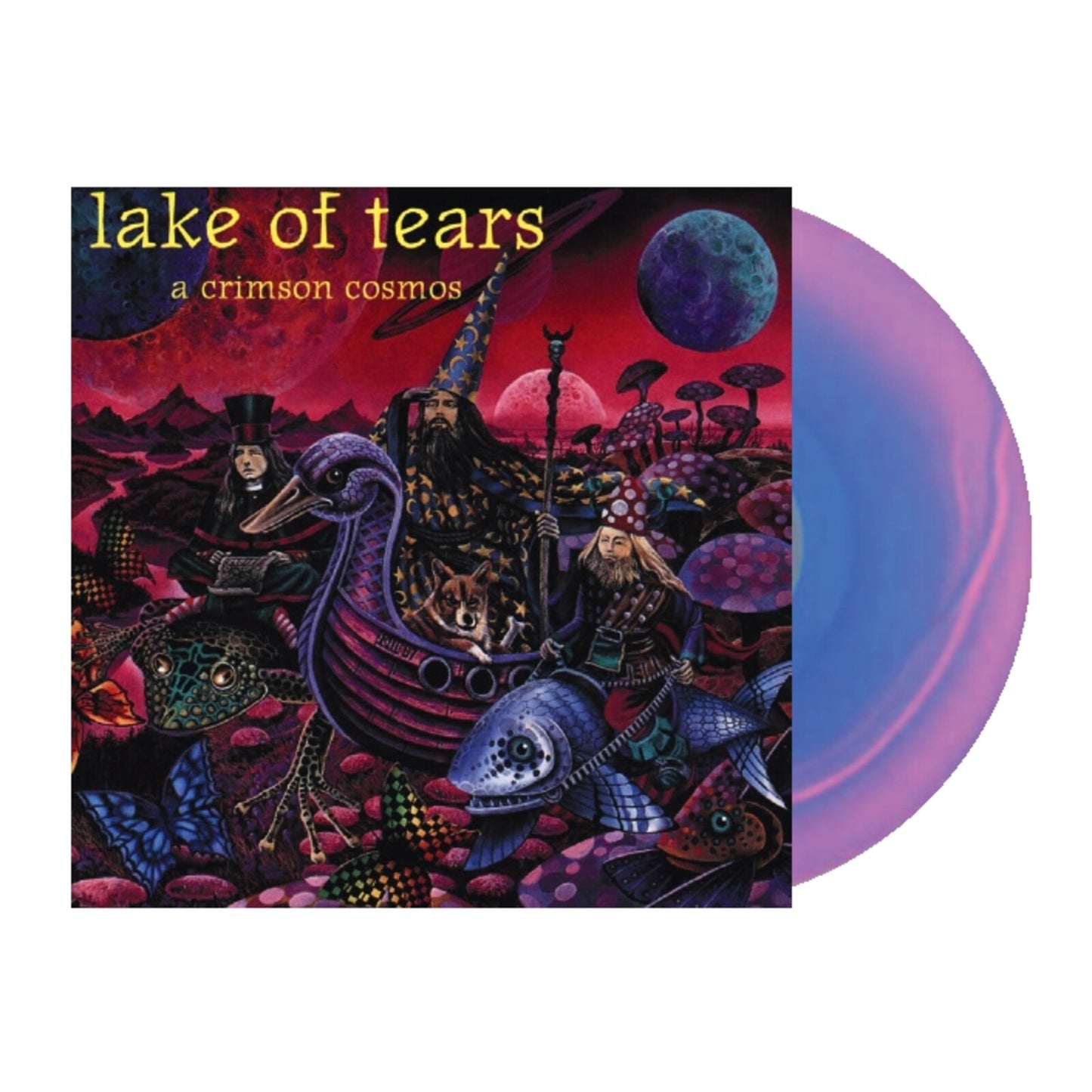Lake of Tears album cover with fantastical art and a blue vinyl record.