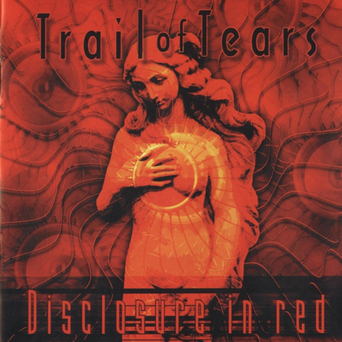 Red album cover with a figure holding a lamb, text at top and bottom.