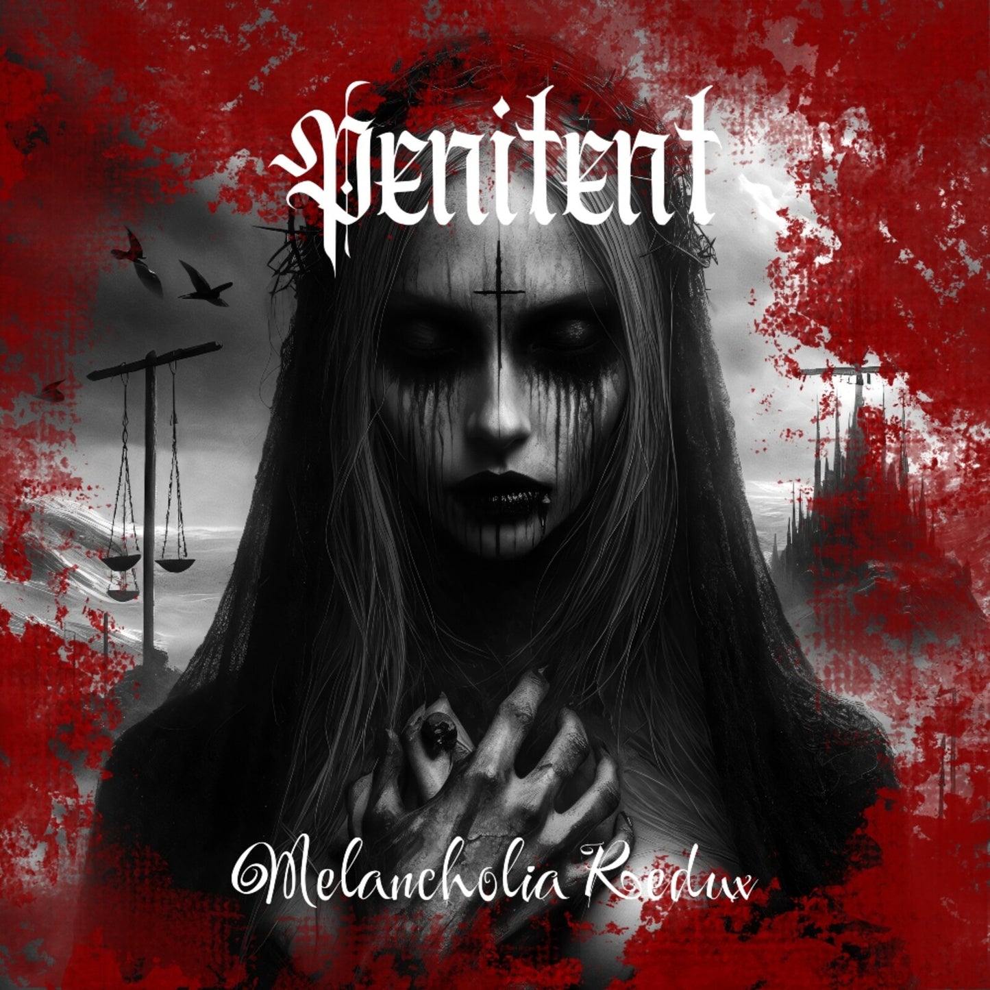 Dark album cover featuring a distressed woman with blood-like streaks.