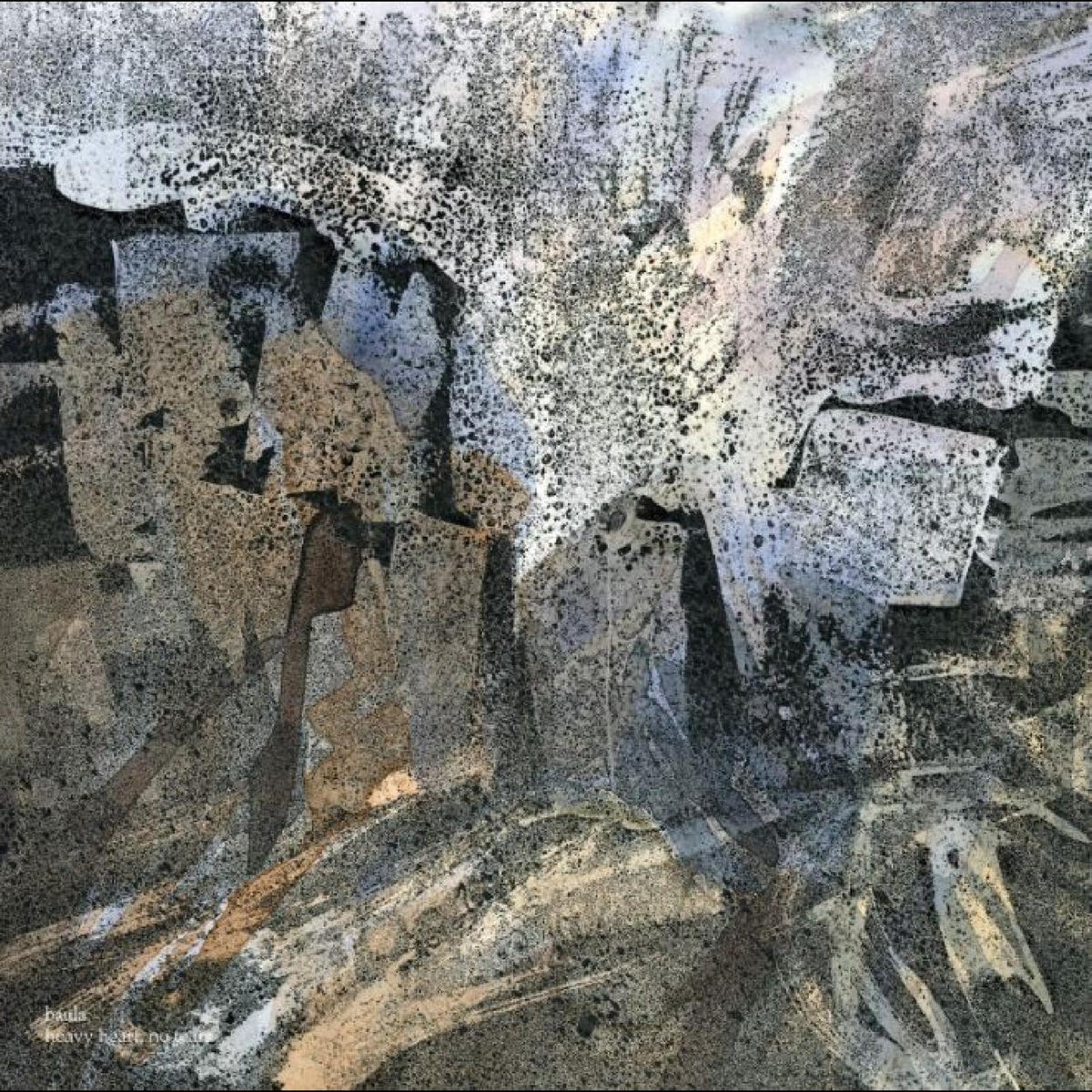 Abstract album cover with textured grey, white, and brown shapes.