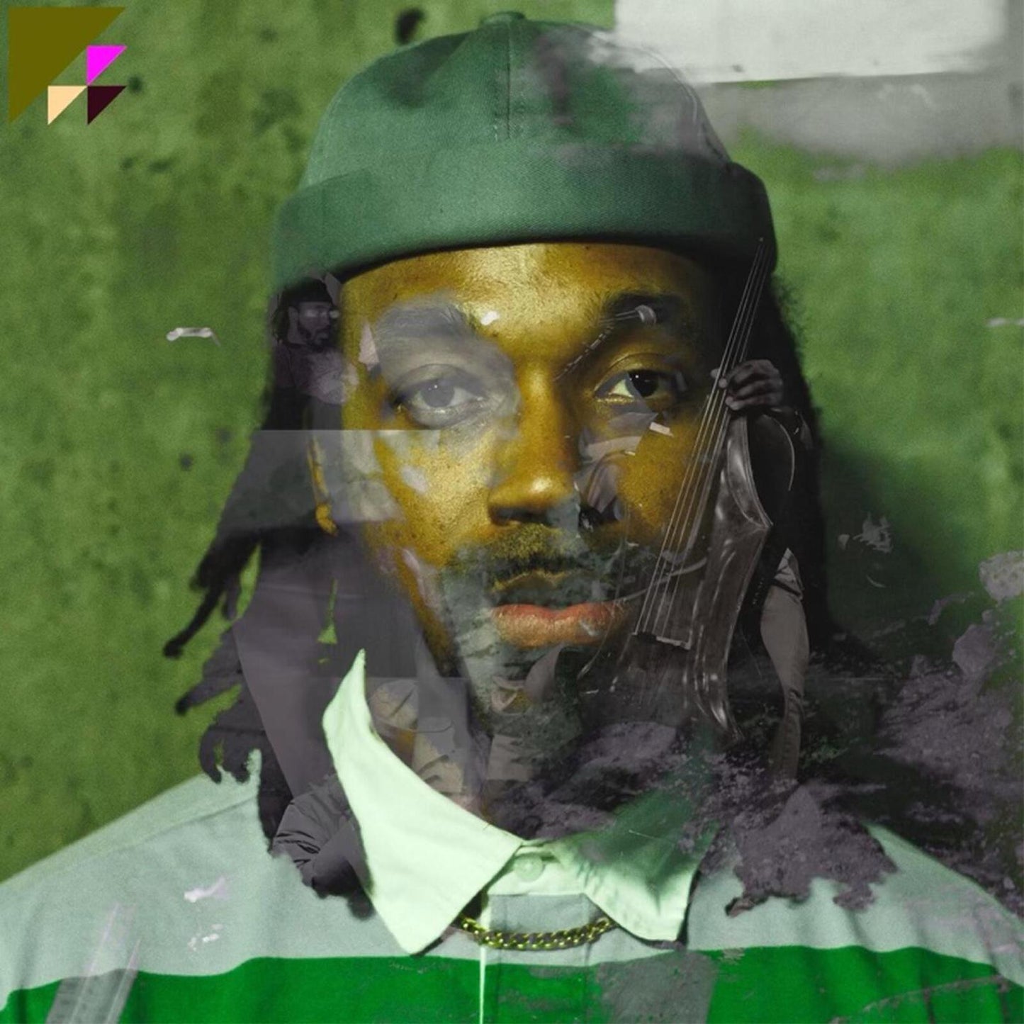Album cover featuring a distorted portrait of a man in green and white.