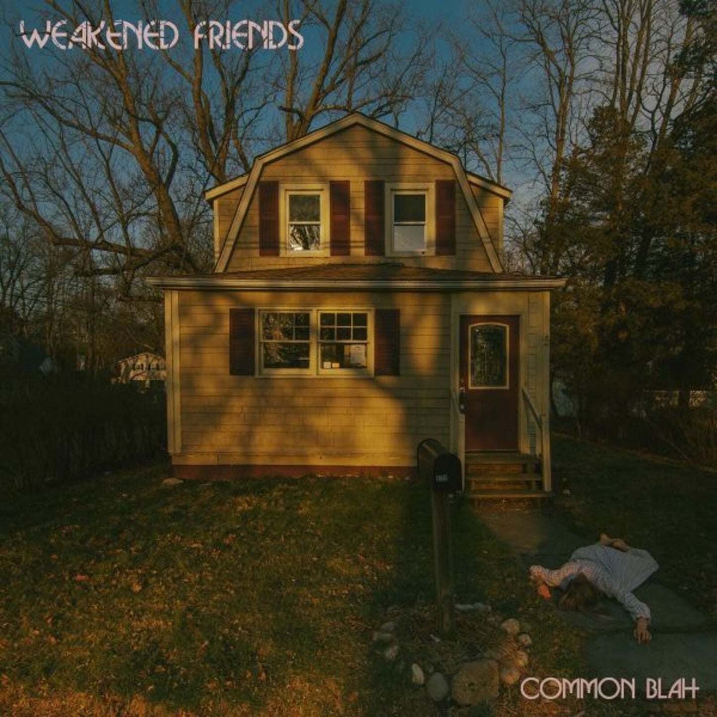 Album cover: a small house with a person lying in the grass.