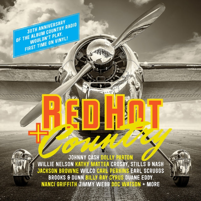 Red Hot Country" vinyl album cover with airplane and artist names.