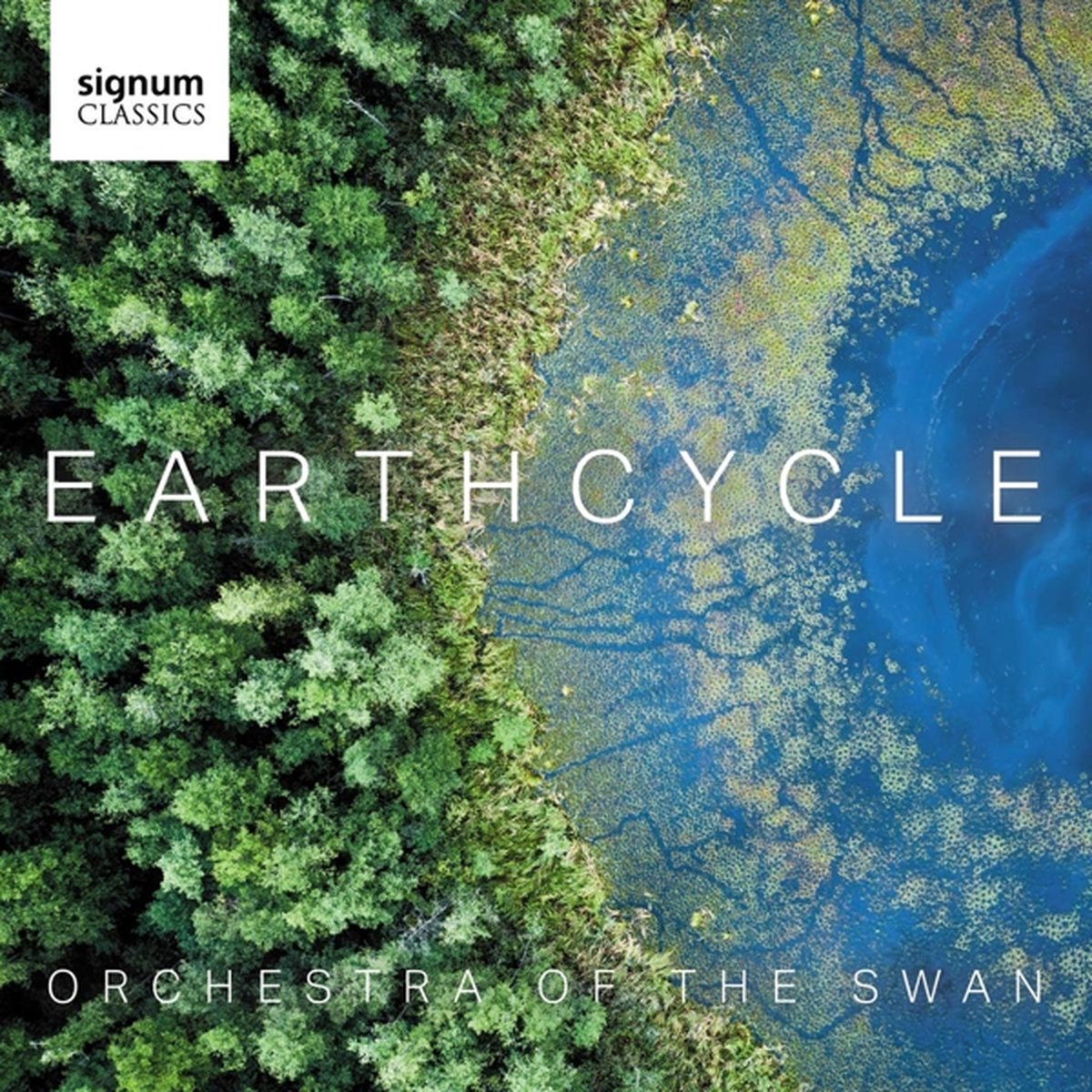 CD cover for "Earthcycle" by Orchestra of the Swan, aerial view.