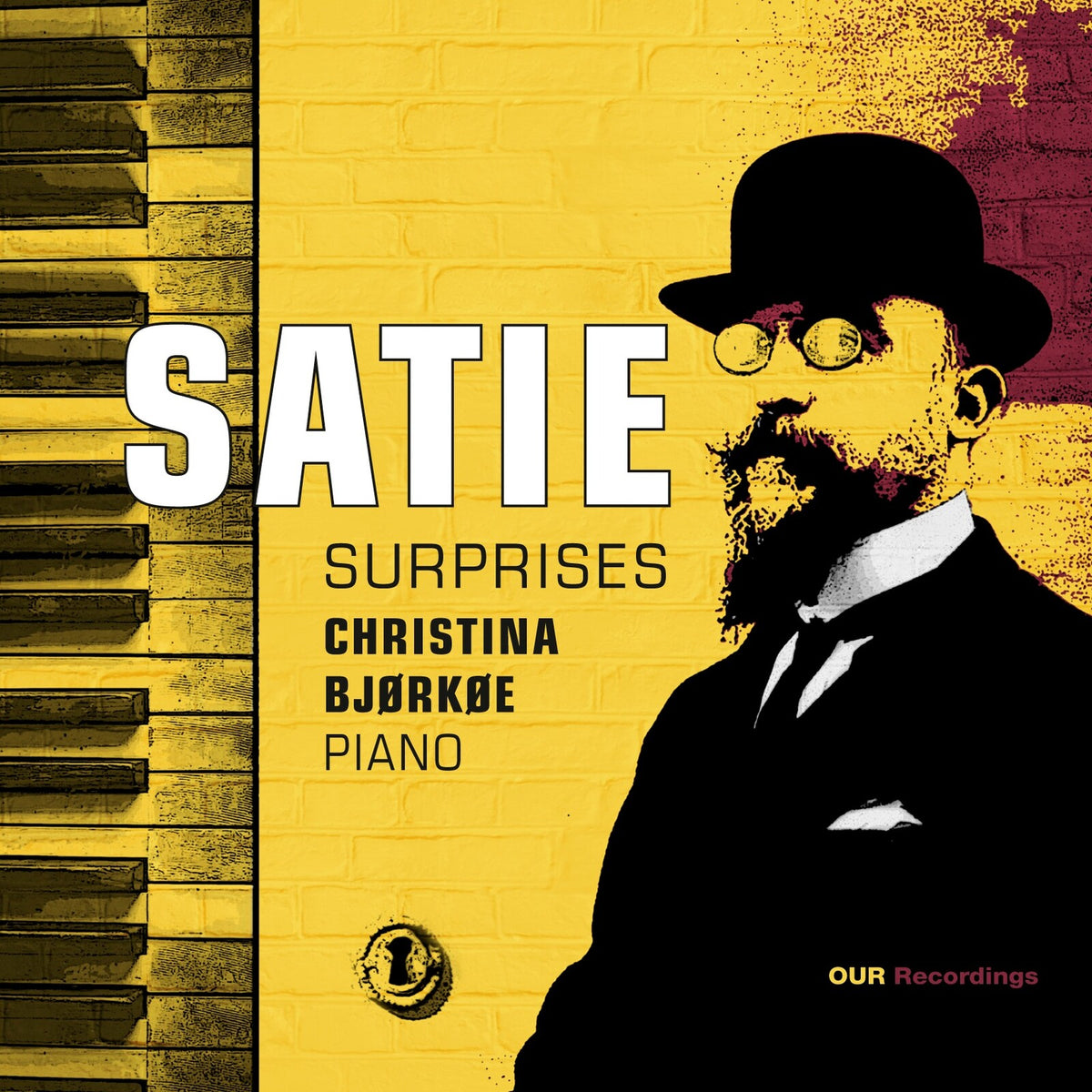 CD cover: portrait of a man in a hat with piano keys background.