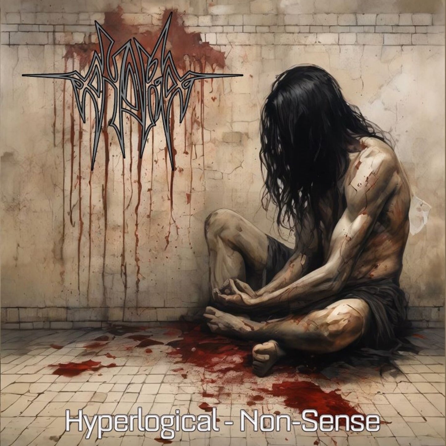 Album cover featuring a distressed figure kneeling in a blood-splattered room.